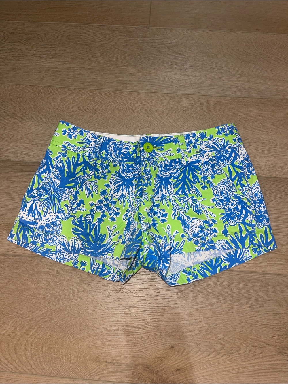 Lilly Pulitzer Blue & Lime Floral Print Bermuda Shorts